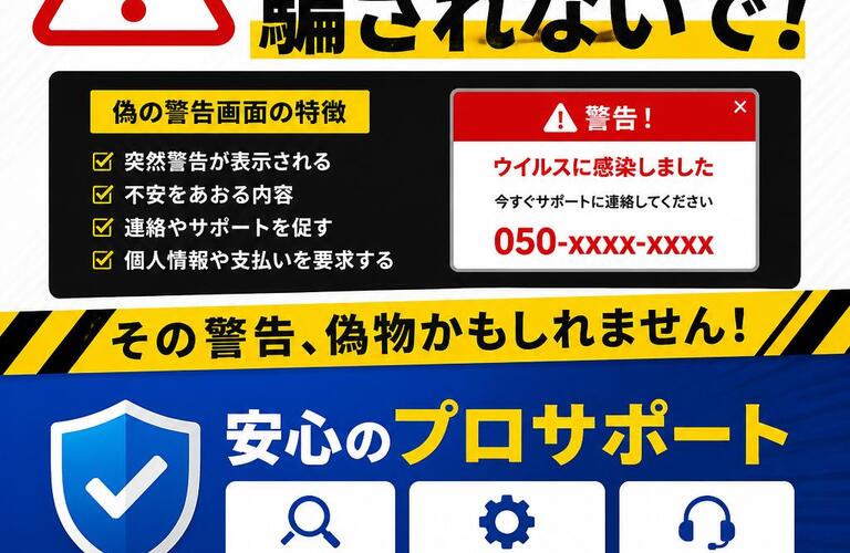ウイルス警告に騙されないで！安心のプロサポート