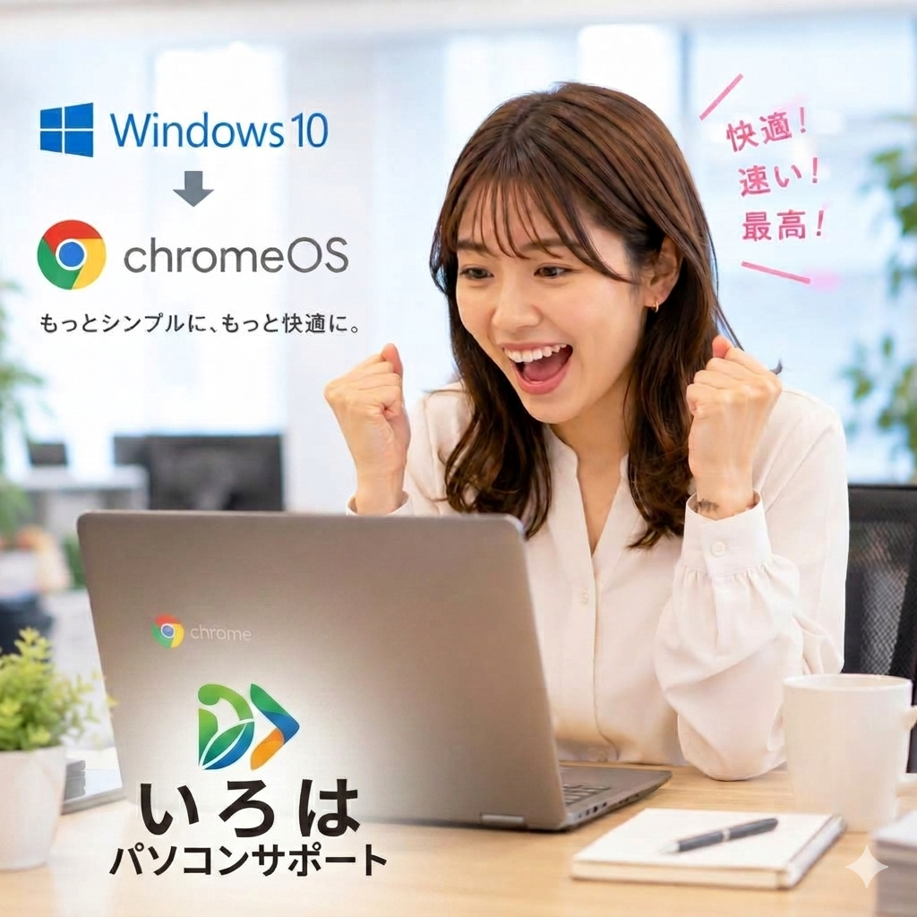 古いWindows 10パソコンをお持ちですか？ パソコンを処分せずにGoogleのChromeOS Flexを使用、ネット専用機としての生まれ変わりを体験してみませんか？パソコントラブル即解決！｜千葉県パソコン修理、トラブル解決、設定、データ復旧、レッスン等、出張サポートにて駆けつけます！いろはパソコンサポート
