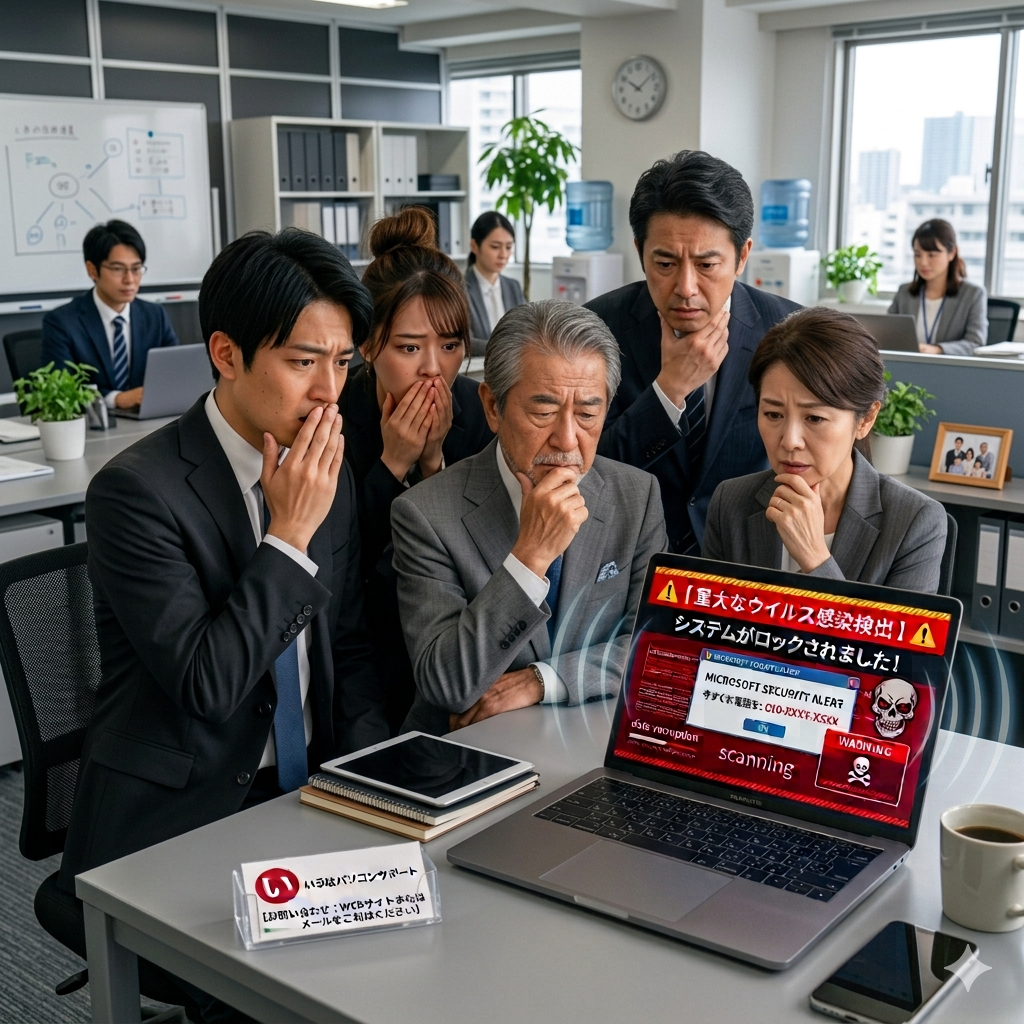 サポート詐欺（偽のセキュリティ警告）は、2026年現在も被害報告や相談件数が右肩上がりで増加し続けている最も危険なネット犯罪の一つです！パソコントラブル即解決！｜千葉県パソコン修理、トラブル解決、設定、データ復旧、レッスン等、出張サポートにて駆けつけます！いろはパソコンサポート