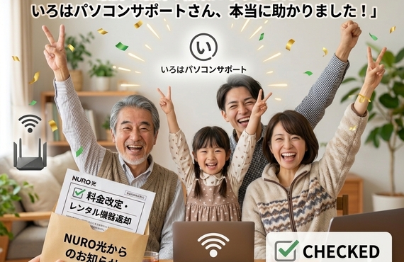 今回のNURO光から届いた「料金改定・レンタル機器返却方法変更」のお知らせは、乗り換えを考える一つの良いタイミングだと思います。！今こそ賢いインターネット選びを！パソコントラブル即解決！｜千葉県パソコン修理、トラブル解決、設定、データ復旧、レッスン等、出張サポートにて駆けつけます！いろはパソコンサポート