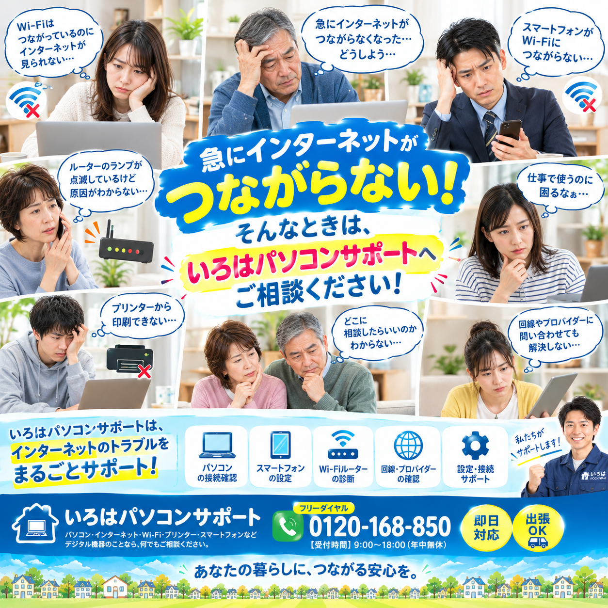 インターネットがつながらない！そんなときは、いろはパソコンサポートへ