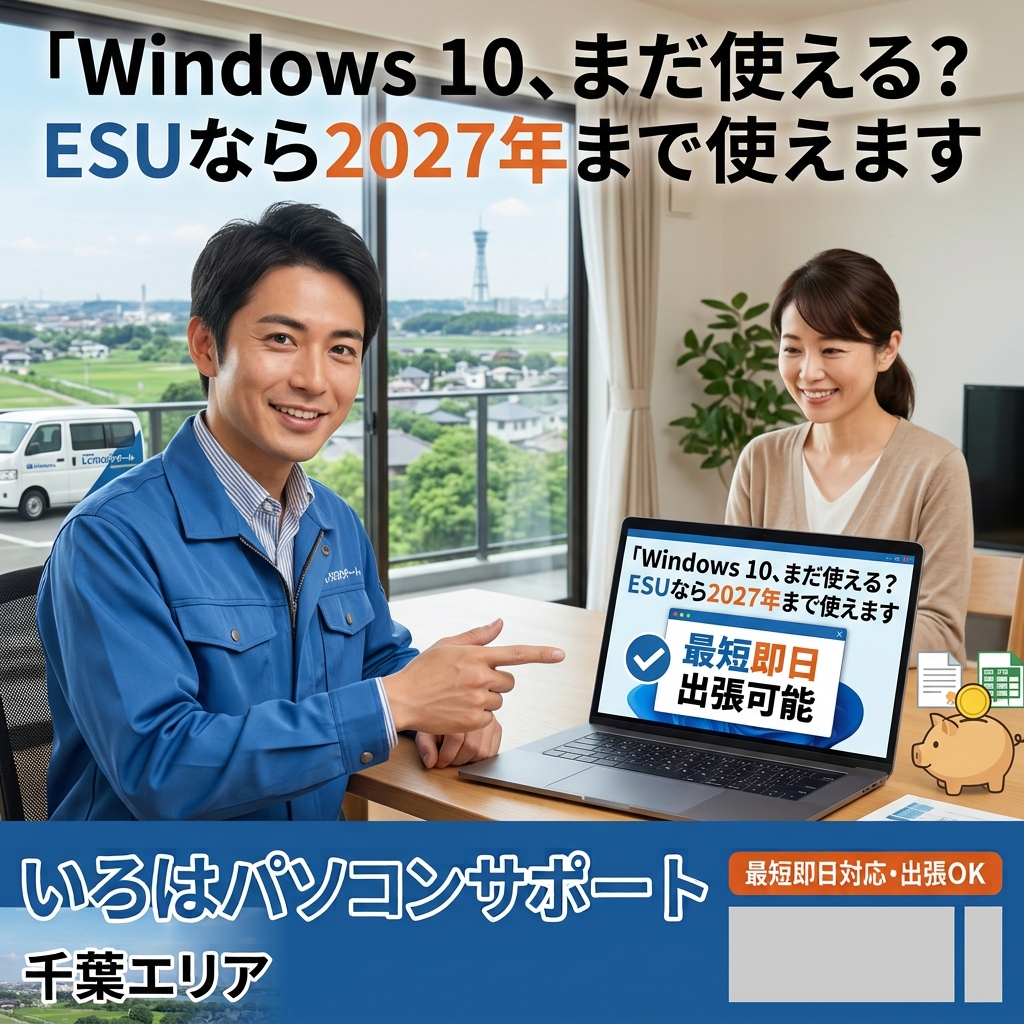 Windows 10、まだ使える？ ESUなら2027年まで使えます！パソコントラブル即解決！｜千葉県パソコン修理、トラブル解決、設定、データ復旧、レッスン等、出張サポートにて駆けつけます！いろはパソコンサポート