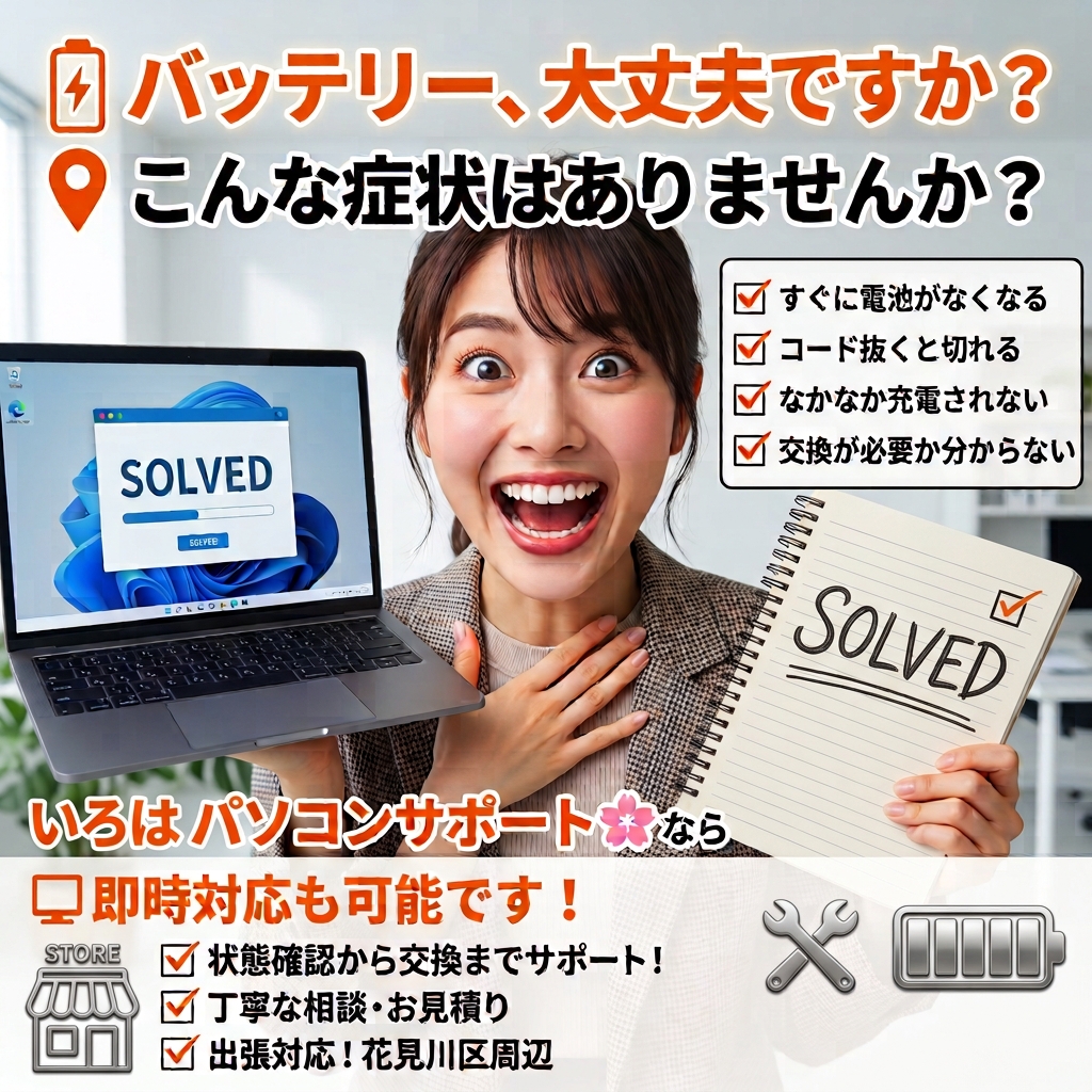 🔋 ノートパソコンのバッテリー、大丈夫ですか？